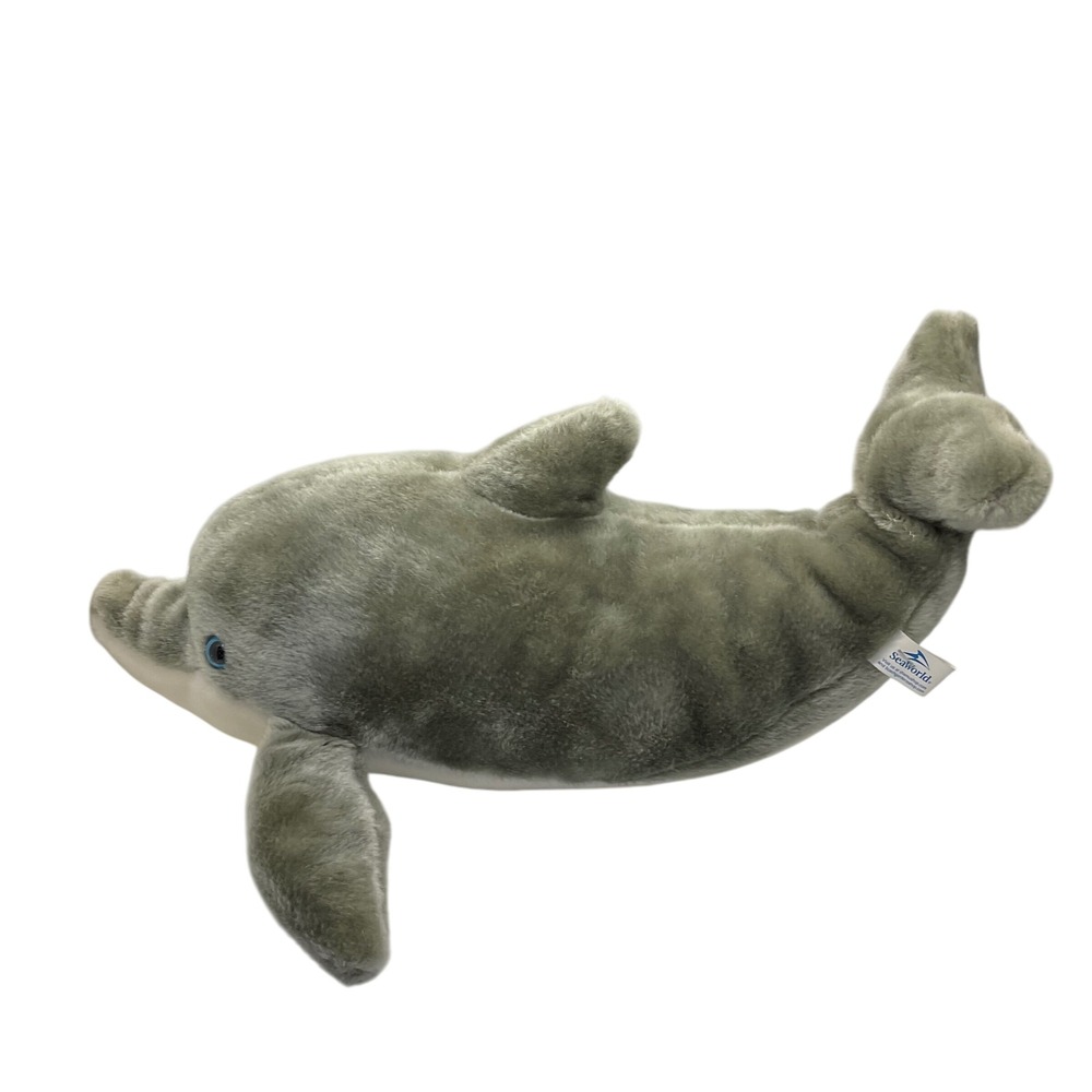 SeaWorld Dolphin Plush Stuffed Animal Toy Gray Blue Eyes Soft 16 Inches